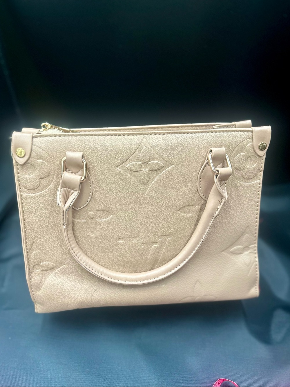 Light Beige Embossed Leather Satchel